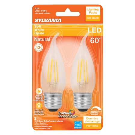 Sylvania Sylvania Natural B10 E26 (Medium) LED Bulb Soft White 60 Watt Equivalence 2 pk 40758